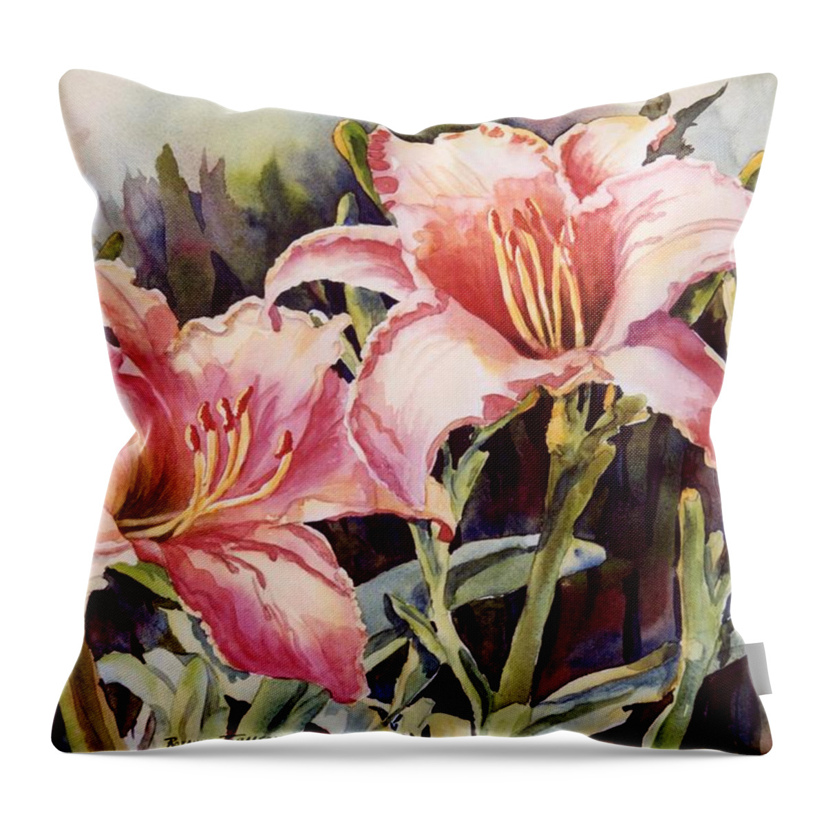 Lillies Throw Pillow featuring the painting Hot Lillies by Roxanne Tobaison
