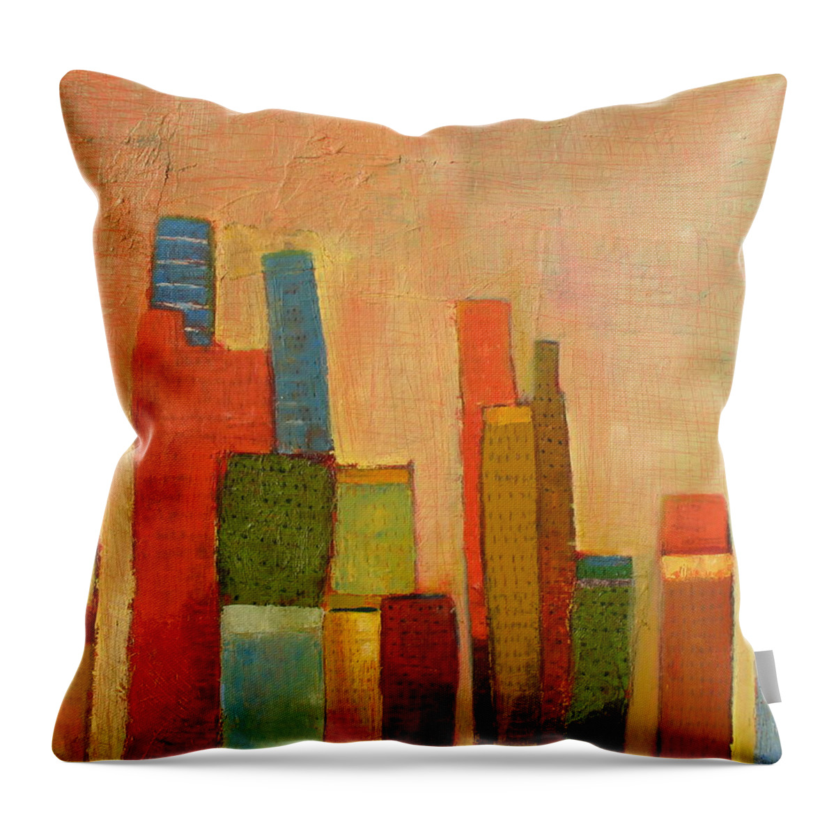 Abstract Cityscape Throw Pillow featuring the painting Hot Manhattan by Habib Ayat