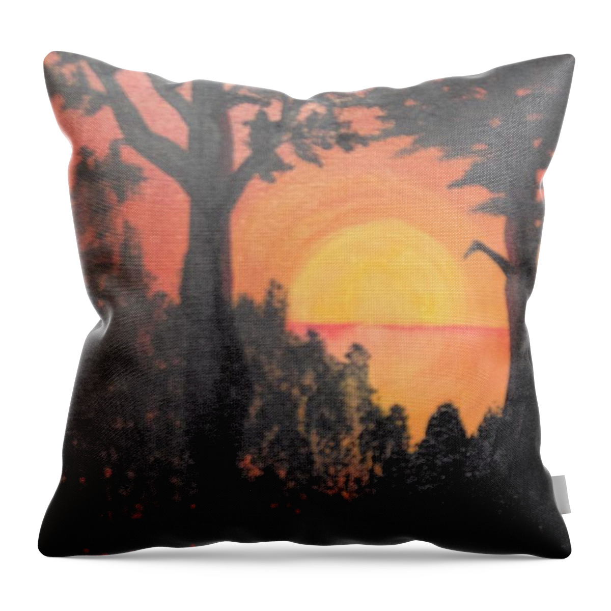 Landscape Sunset Tropical Orange Throw Pillow featuring the painting Hot by Saundra Johnson