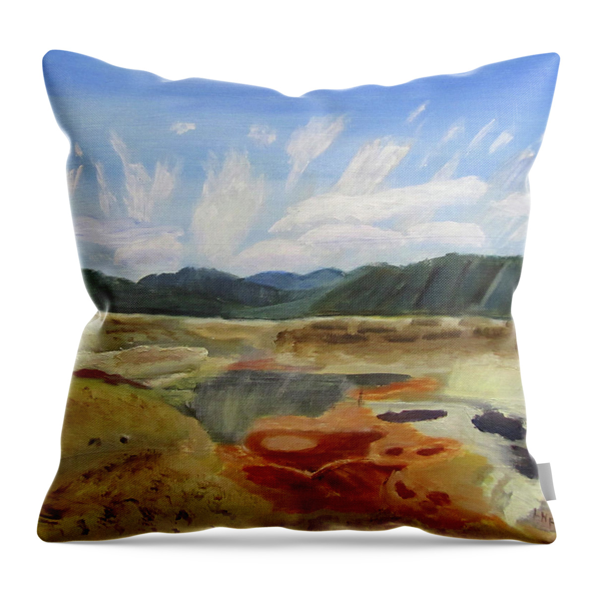 Yellowstone Throw Pillow featuring the painting Hot Springs by Linda Feinberg