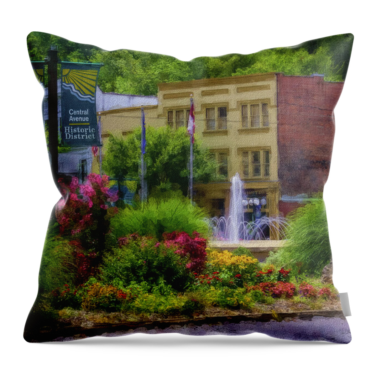 Hot Springs Throw Pillow featuring the mixed media Hot Springs Roundabout Painterly by Jennifer White