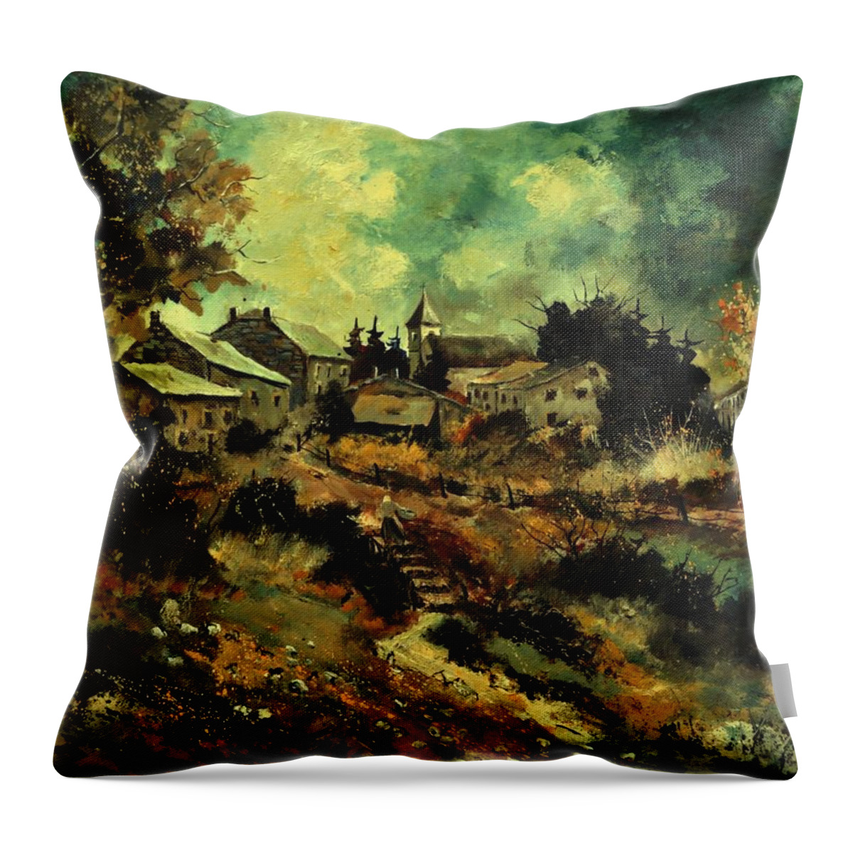 Landscape Throw Pillow featuring the painting Houdremont by Pol Ledent