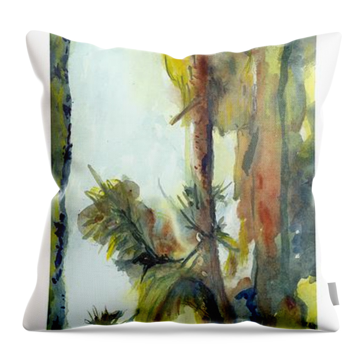  Throw Pillow featuring the painting House and Tall Trees by Kathleen Barnes