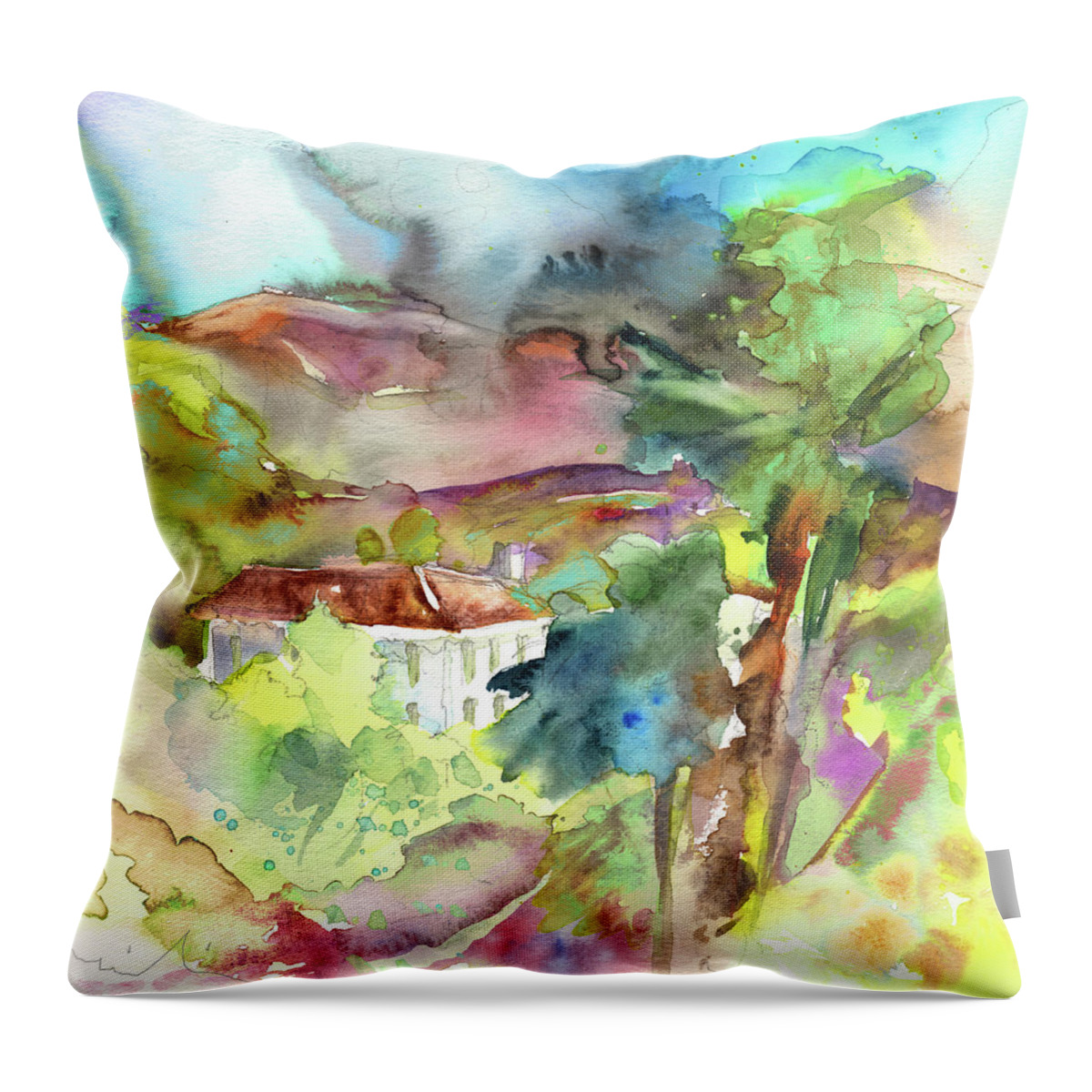 Travel Throw Pillow featuring the painting House in Tuscany by Miki De Goodaboom