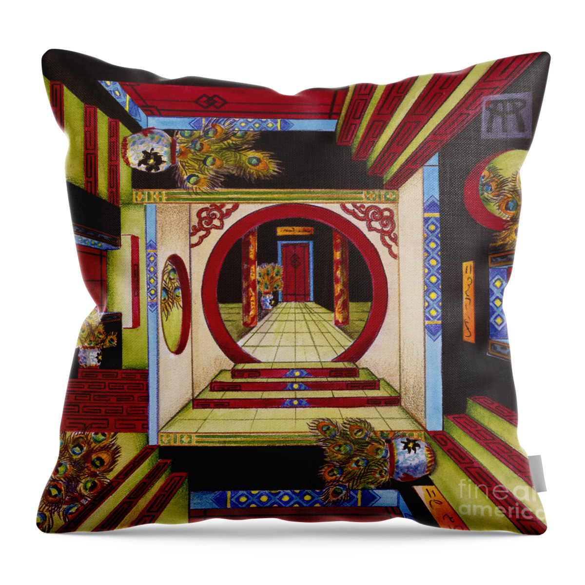 Escher Throw Pillow featuring the painting House of Mirrors by Melissa A Benson