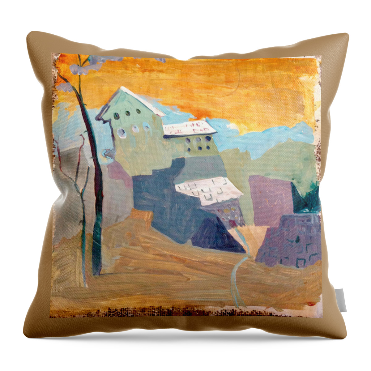 House Throw Pillow featuring the painting House on a Hill by Carole Johnson