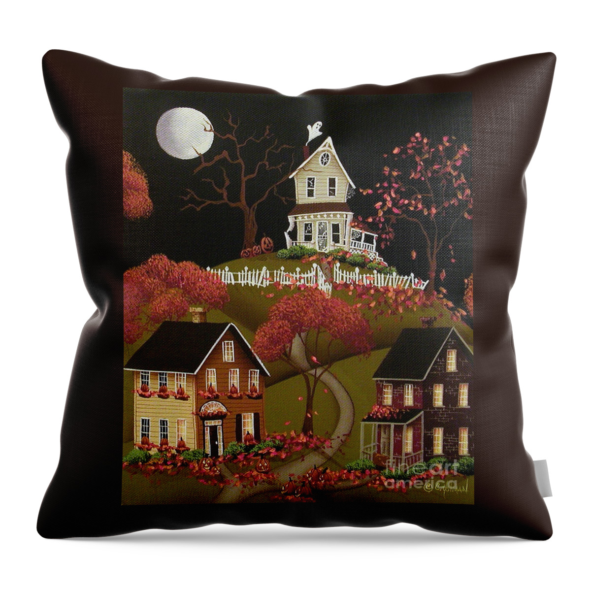 Art Throw Pillow featuring the painting House on Haunted Hill by Catherine Holman