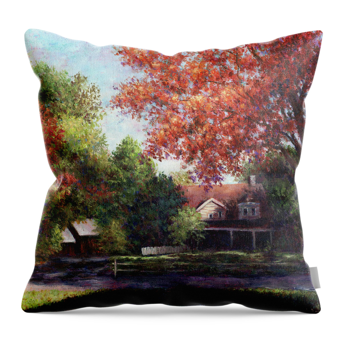 House Throw Pillow featuring the painting House on the Hill by Susan Savad
