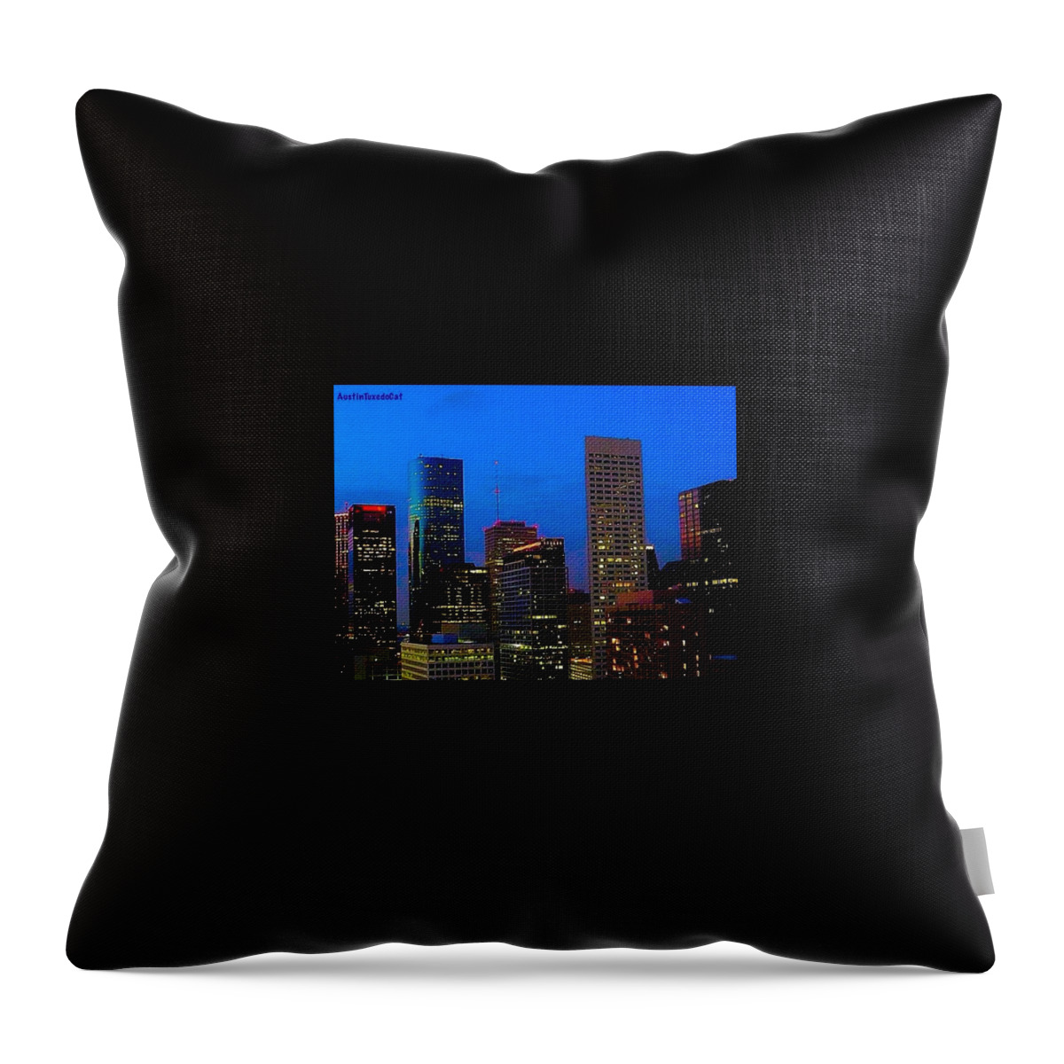 Houston Throw Pillow featuring the photograph #houston #skyline At #night. #lights by Austin Tuxedo Cat