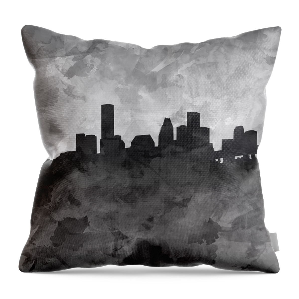 Houston Throw Pillow featuring the painting Houston Skyline Grunge by Bekim M