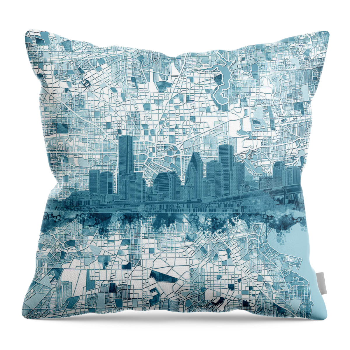 Houston Throw Pillow featuring the painting Houston Skyline Map 6 by Bekim M