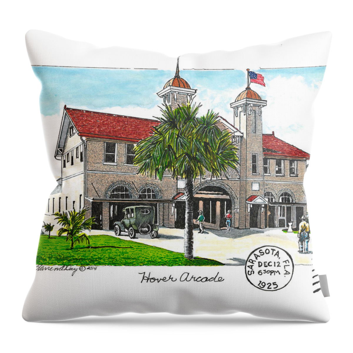 Warren Day Throw Pillow featuring the painting Hover Arcade by Warren Day