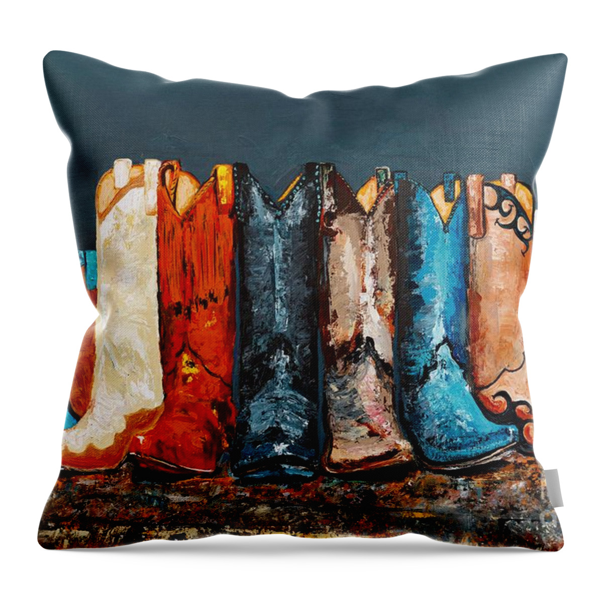 Cowboy Boots Throw Pillow featuring the painting How the West Was Really Won by Frances Marino