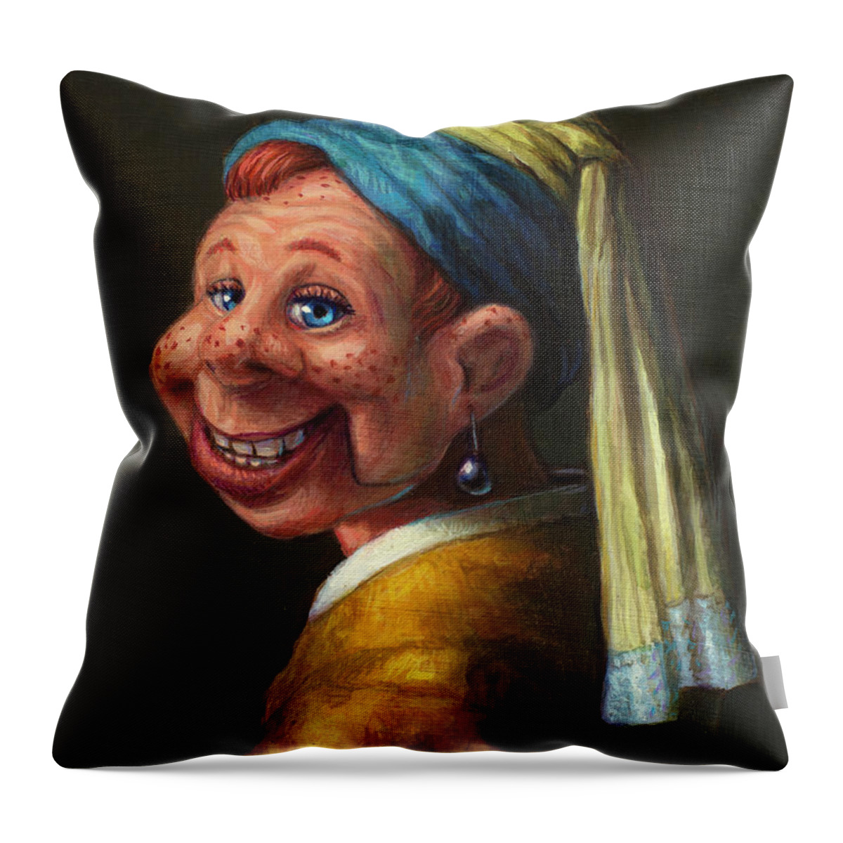 Howdy Doody Throw Pillow featuring the painting Howdy with a Pearl Earring by James W Johnson