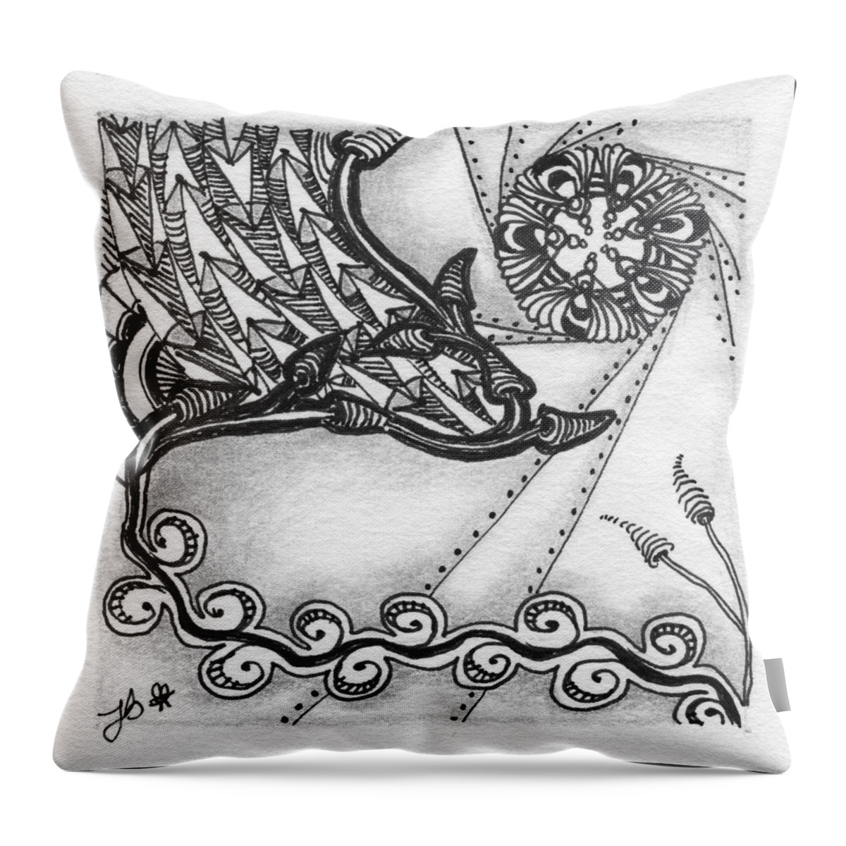 Zentangle Throw Pillow featuring the drawing Howling at the Moon by Jan Steinle