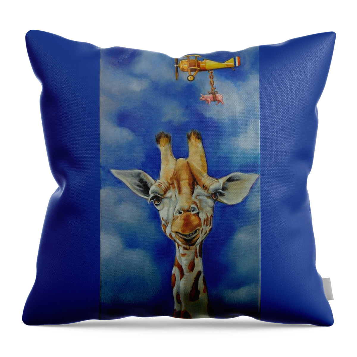 Giraffe Throw Pillow featuring the painting How's The Air Up There? by Jean Cormier