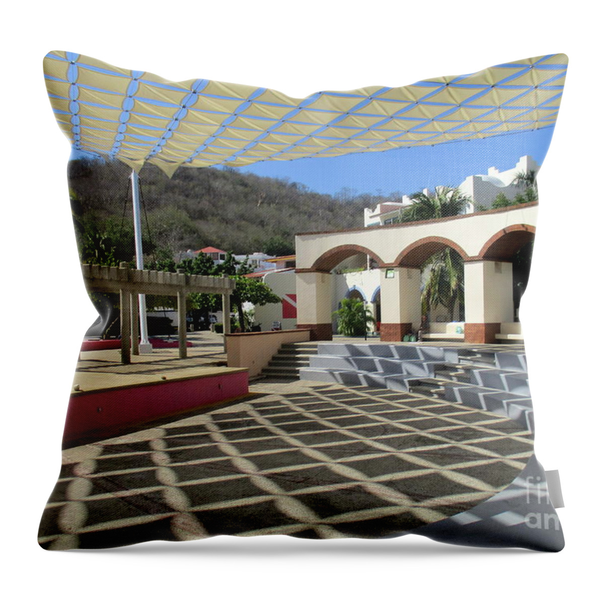 Yellow Throw Pillow featuring the photograph Huatulco Amphitheater 1 by Randall Weidner
