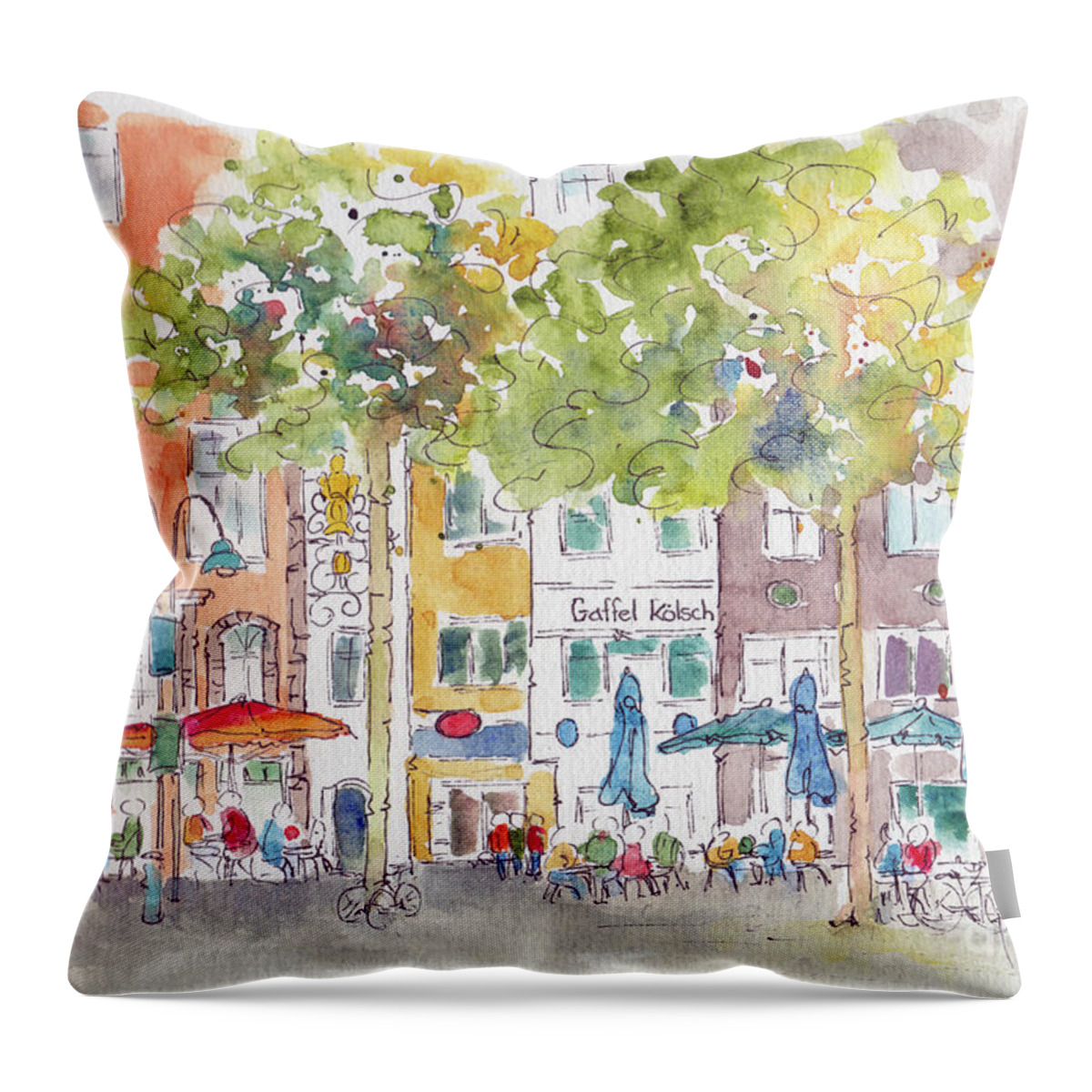 Impressionism Throw Pillow featuring the painting Huemarkt Platz Cologne Germany by Pat Katz