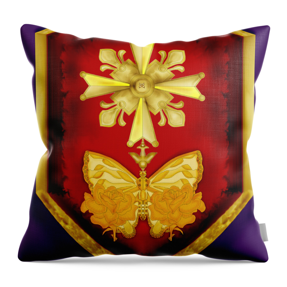 Cross Throw Pillow featuring the painting Huguenot Cross and Shield by Anne Norskog