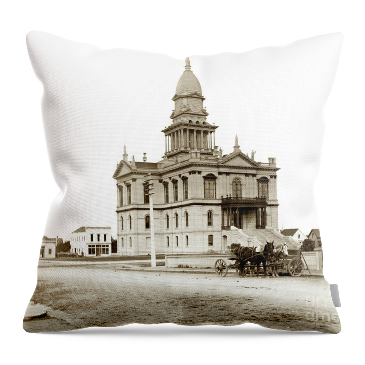 Humboldt County Courthouse Throw Pillow featuring the photograph Humboldt County California courthouse, was then torn down in 1956 by Monterey County Historical Society