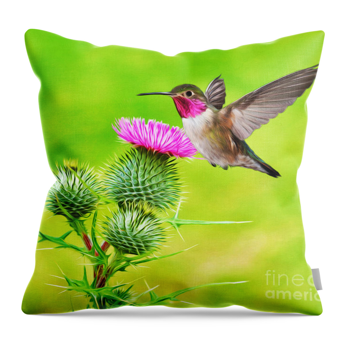 Ruby Throated Hummingbird Throw Pillow featuring the photograph Hummer Hover Dance by Laura D Young