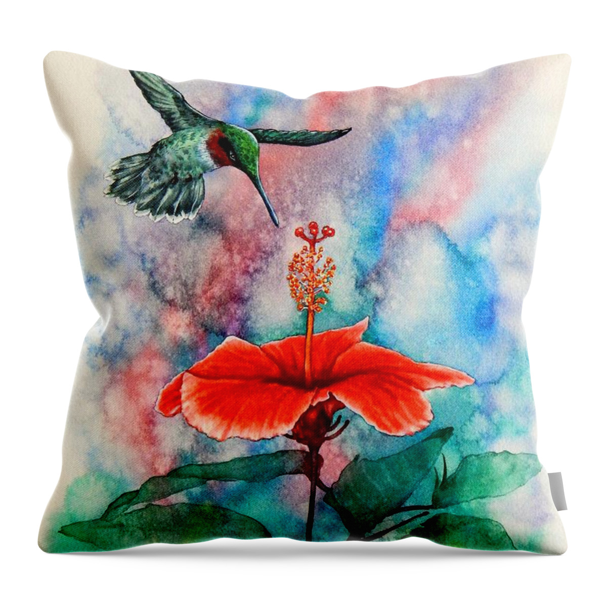 Humming Bird Painting Throw Pillow featuring the painting Humming Bird #2 by John YATO