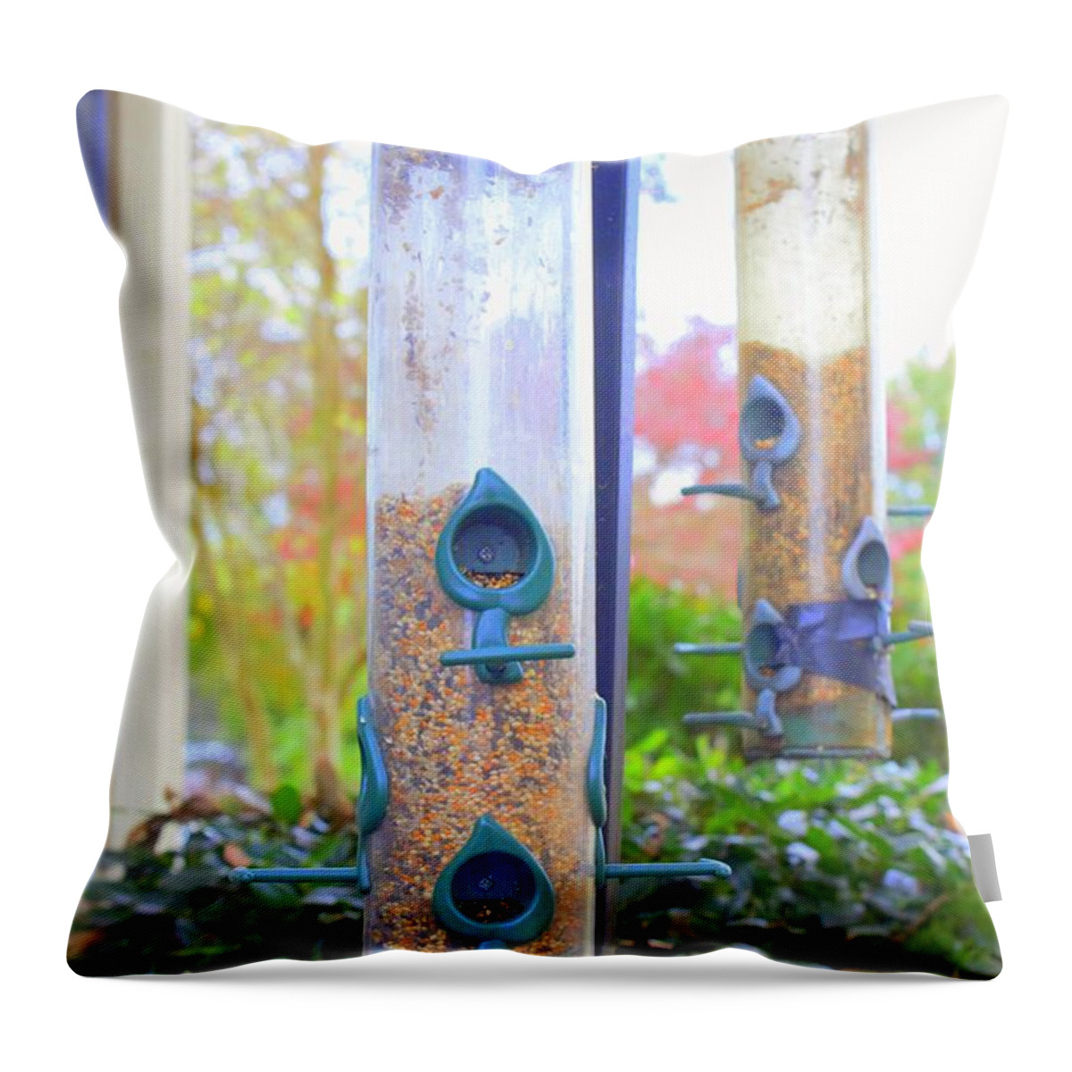 Saturation Filter Throw Pillow featuring the photograph Humming Bird Feeders 2 Saturated in Color by Ali Baucom