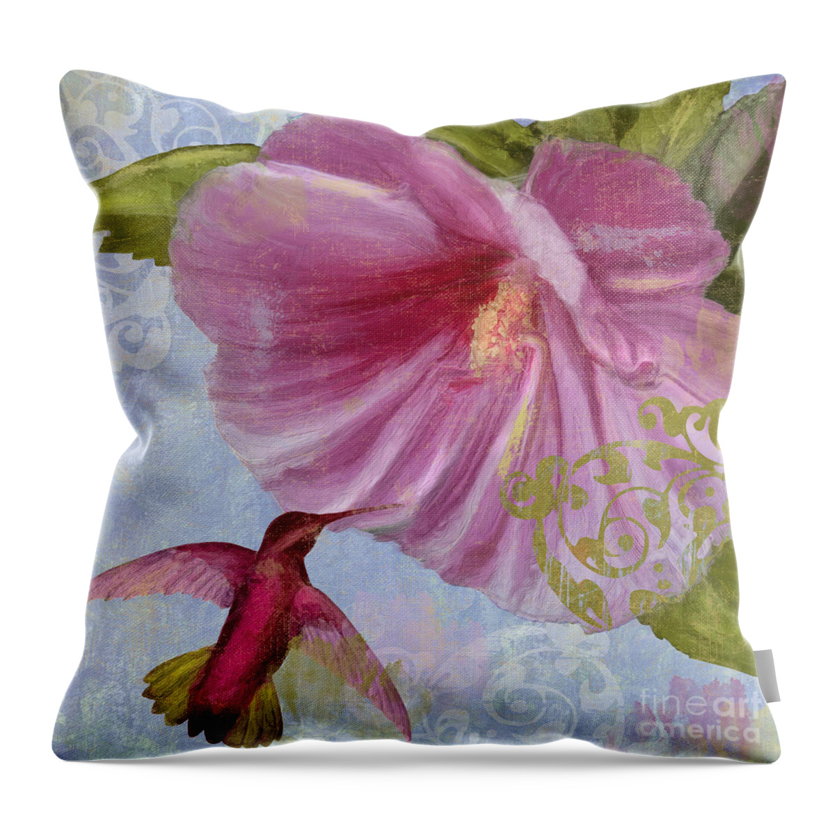 Hummingbird Throw Pillow featuring the painting Hummingbird Hibiscus I by Mindy Sommers