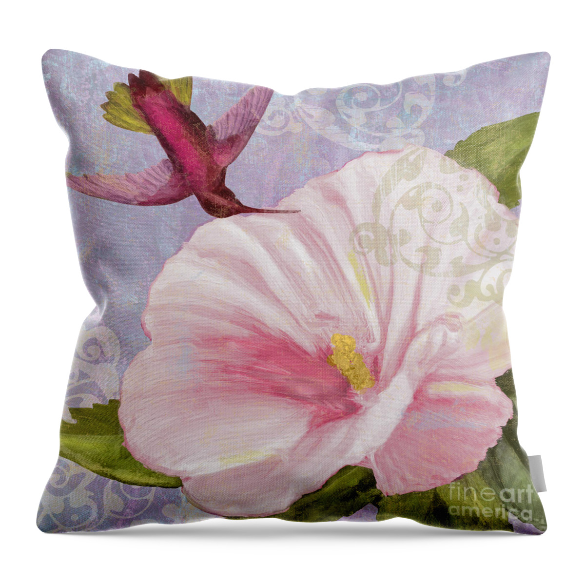 Hummingbird Throw Pillow featuring the painting Hummingbird Hibiscus II by Mindy Sommers