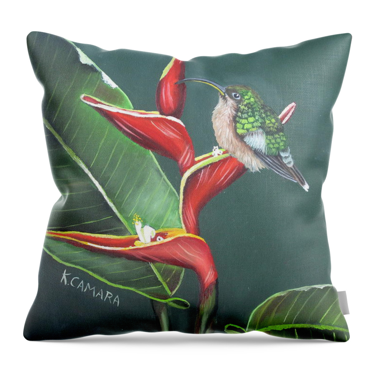 Landscape Throw Pillow featuring the painting Hummingbird by Kathie Camara