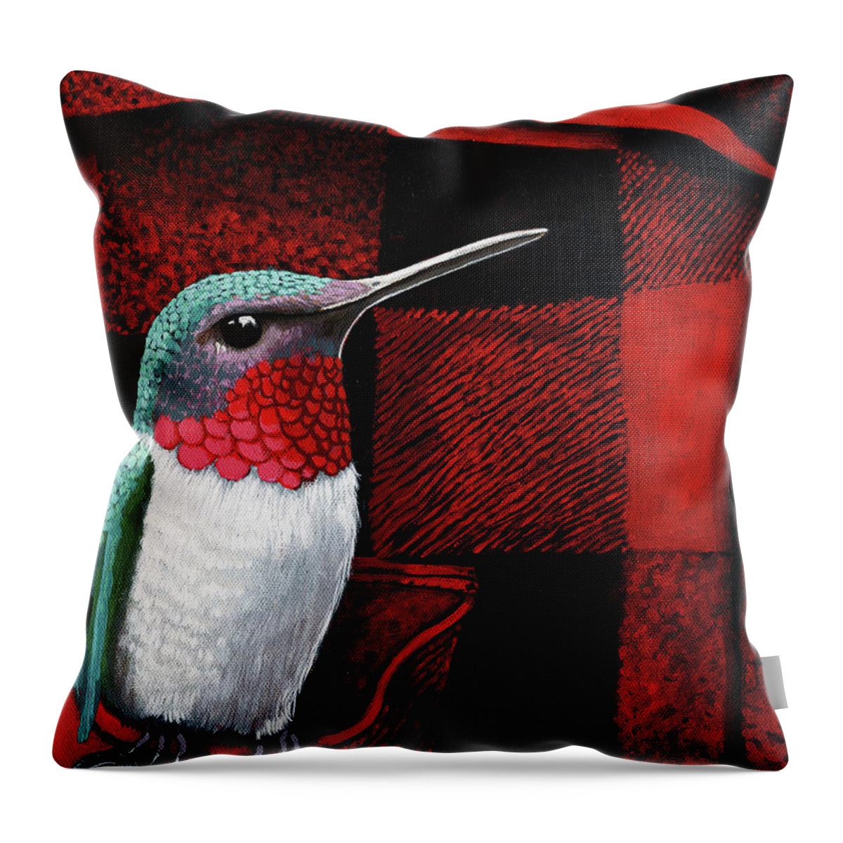 Hummingbird Throw Pillow featuring the painting Hummingbird Memories by Linda Apple