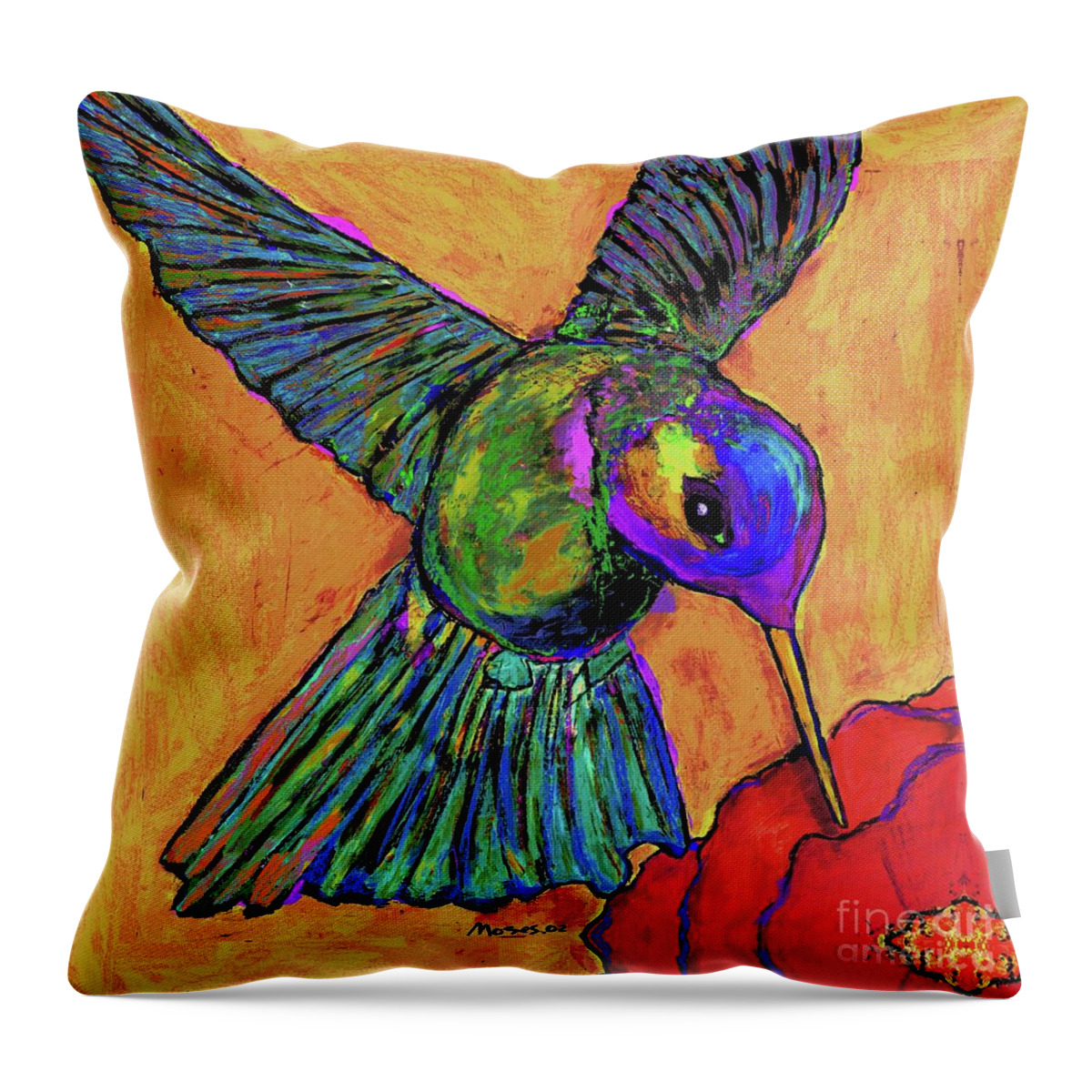 Hummingbird Throw Pillow featuring the painting Hummingbird on Yellow by Dale Moses