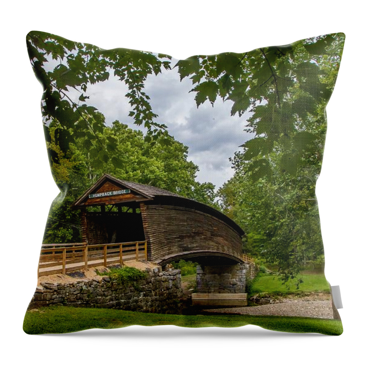 Historic Throw Pillow featuring the photograph Humpback Covered Bridge by Kevin Craft