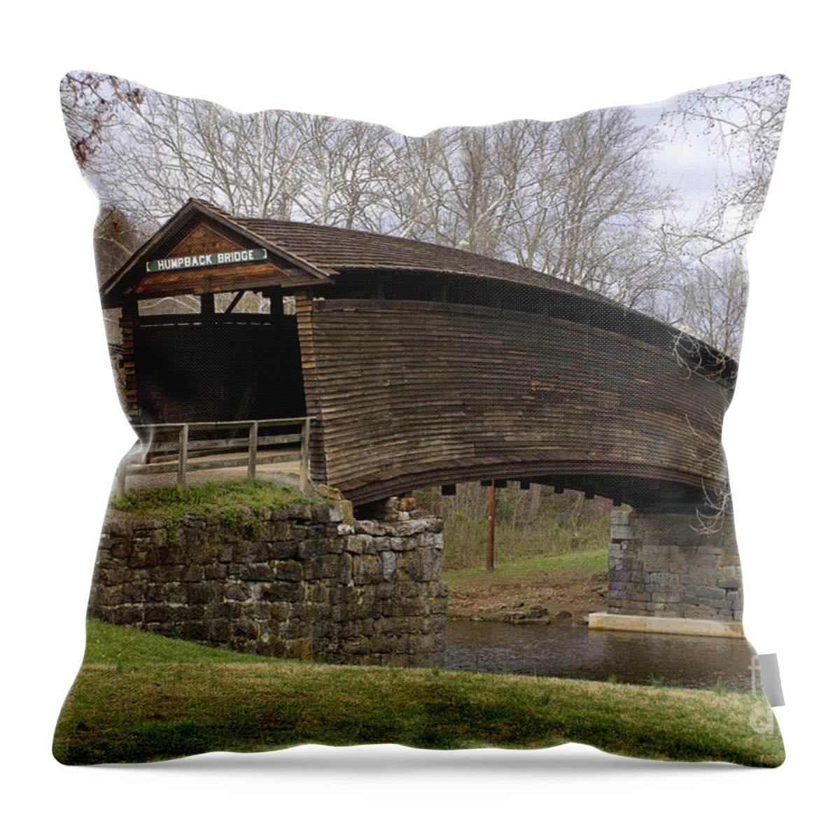 Humpback Throw Pillow featuring the photograph Humpback Covered Bridge by Lori Amway