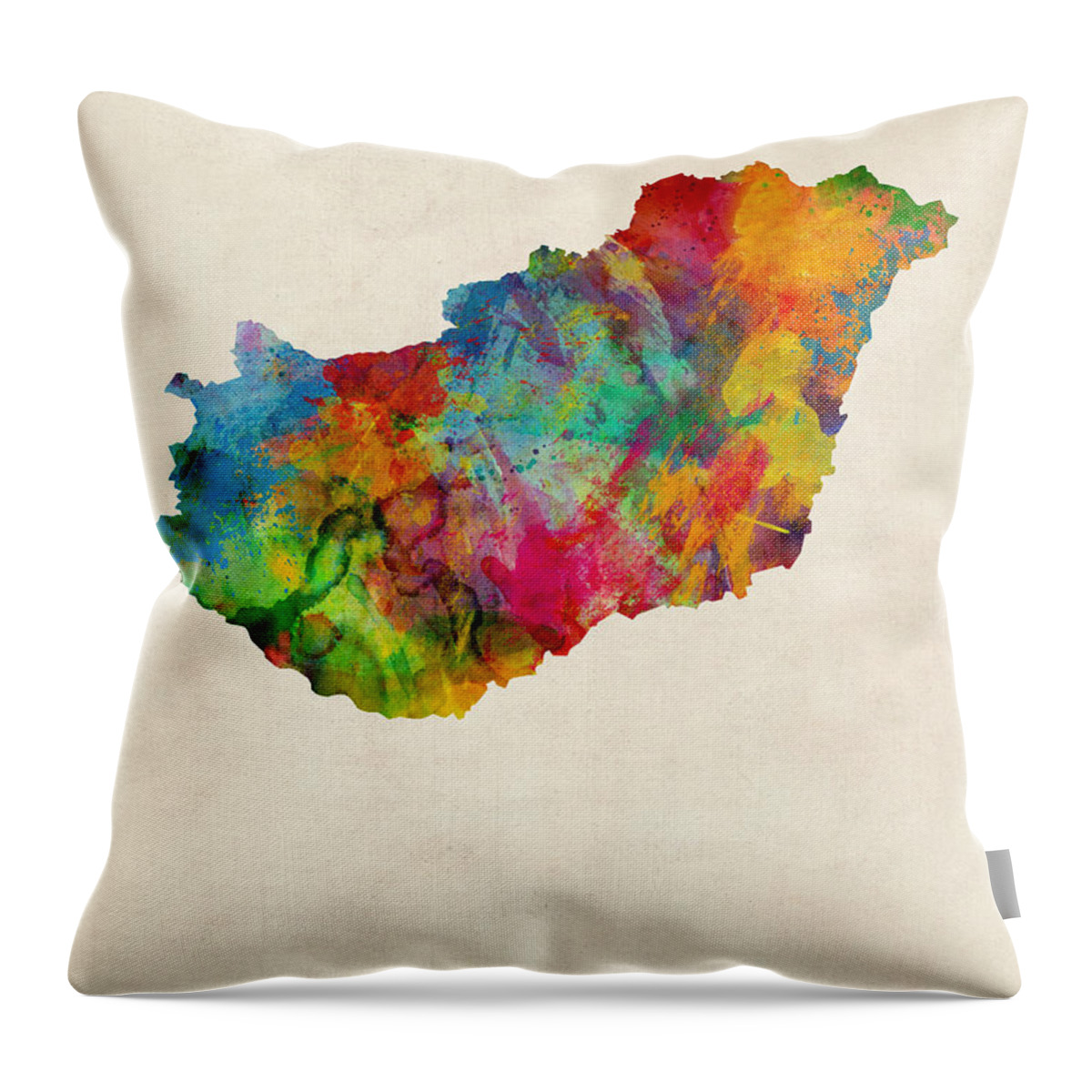 Map Art Throw Pillow featuring the digital art Hungary Watercolor Map by Michael Tompsett
