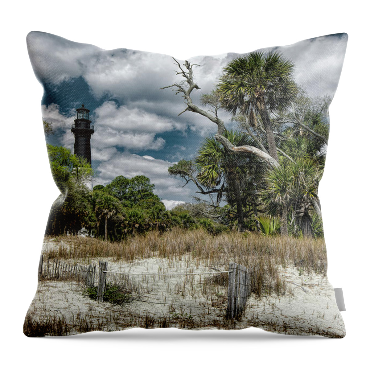Sand Throw Pillow featuring the photograph Hunting Island Lighthouse by Erika Fawcett