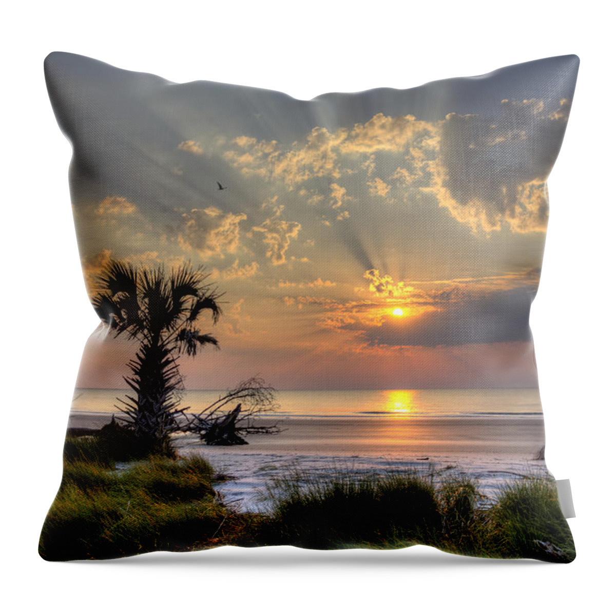 Hunting Island Throw Pillow featuring the photograph Hunting Island SC Sunrise Palm by Dustin K Ryan