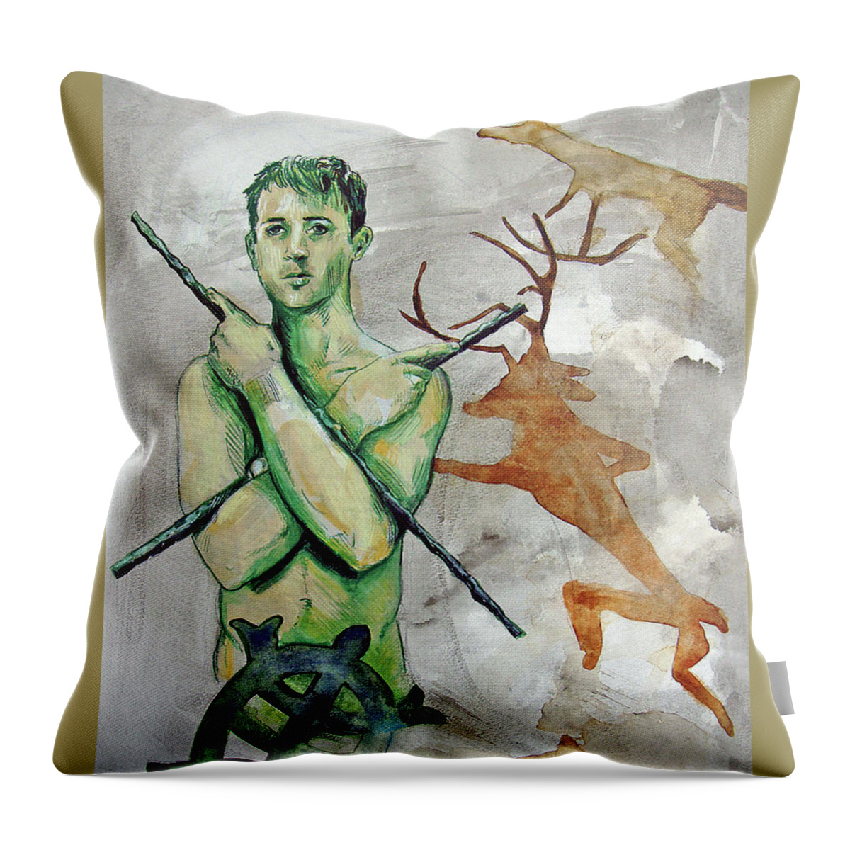Warrior Throw Pillow featuring the painting Youth Hunting Turtles by Rene Capone