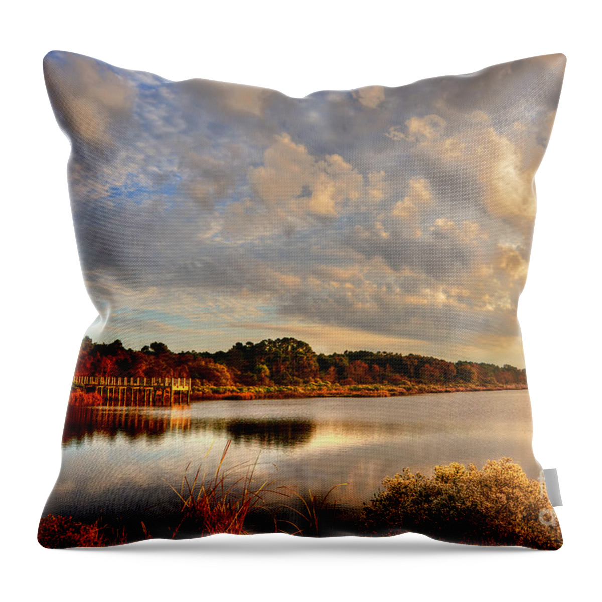 Scenic Throw Pillow featuring the photograph Huntington Beach At Dusk by Kathy Baccari