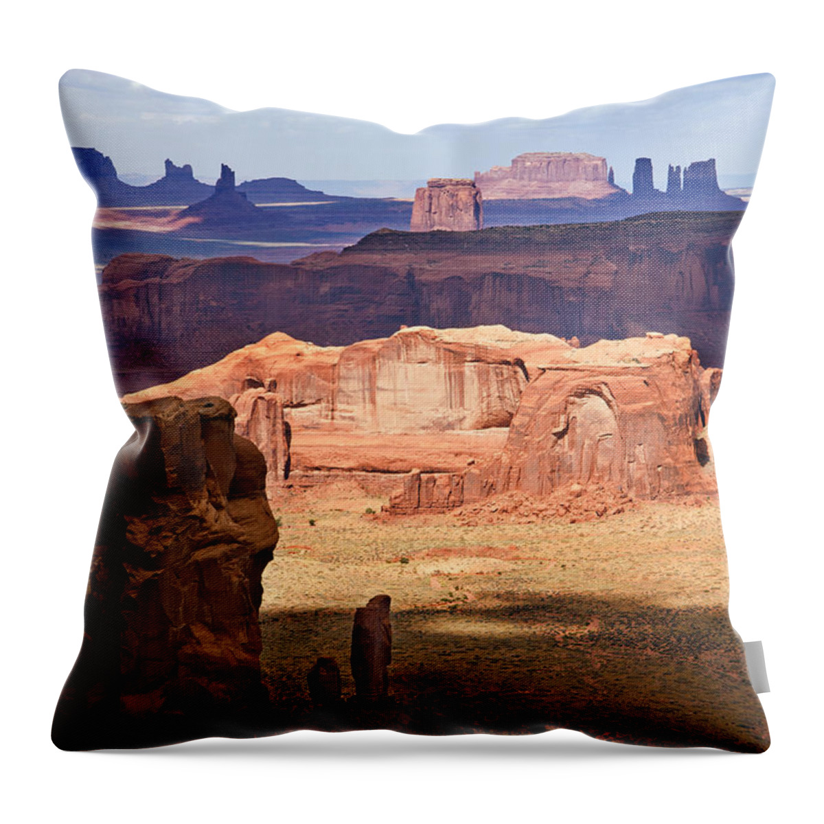 Monument Valley Throw Pillow featuring the photograph Hunt's Mesa Spotlighting by Dan Norris