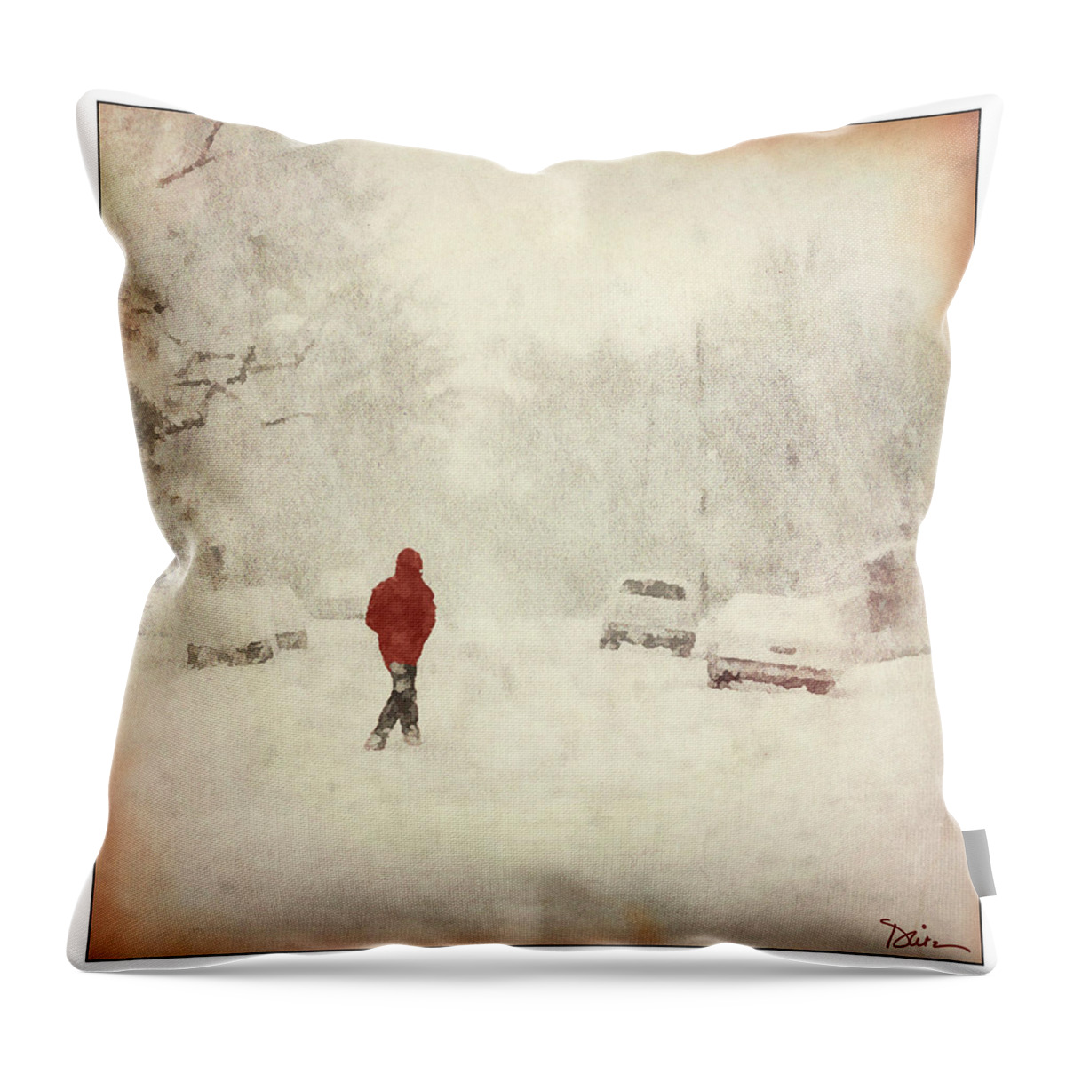 Snowstorm Throw Pillow featuring the photograph Hurrying Home by Peggy Dietz