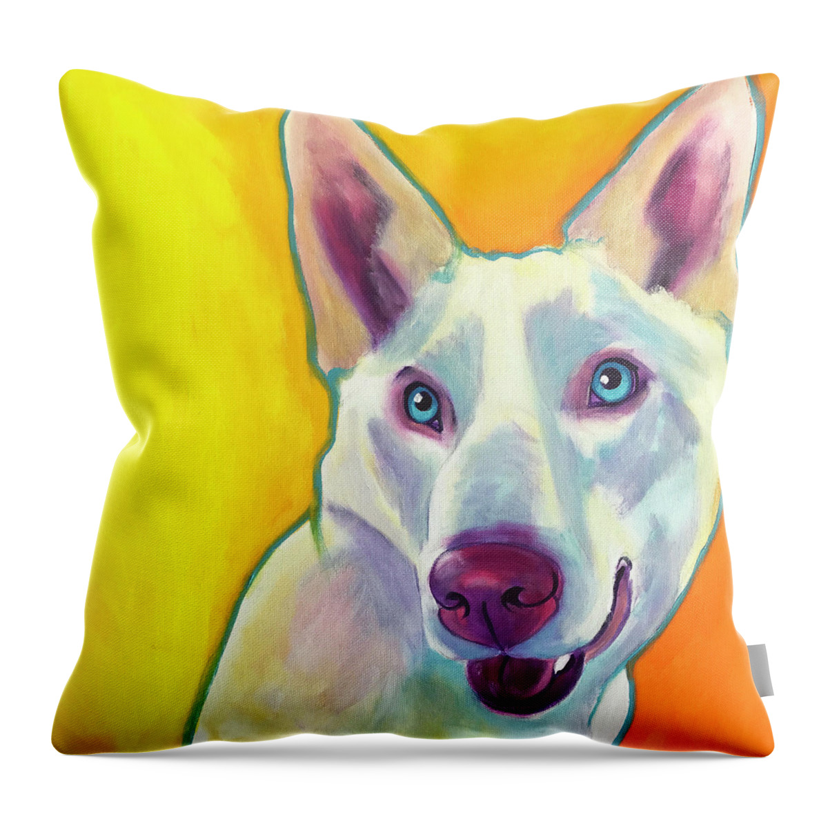 Pet Portrait Throw Pillow featuring the painting Husky - Charlie by Dawg Painter