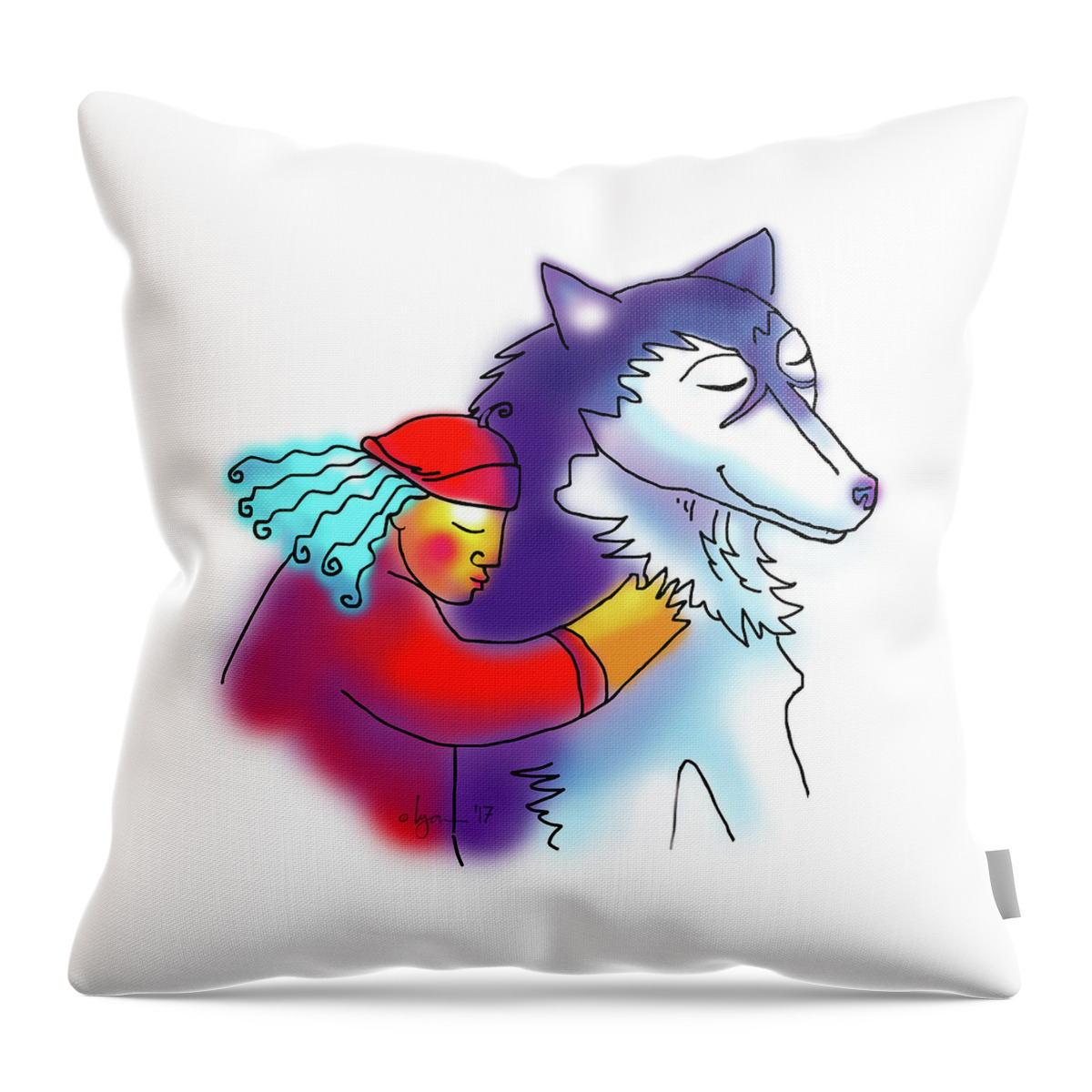 Dogs Throw Pillow featuring the drawing Husky Love by Angela Treat Lyon