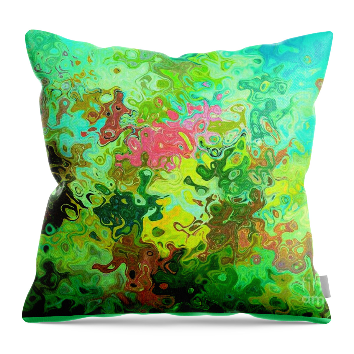 Abstract Reflection Throw Pillow featuring the digital art Abstract Water Flowers by Pamela Smale Williams