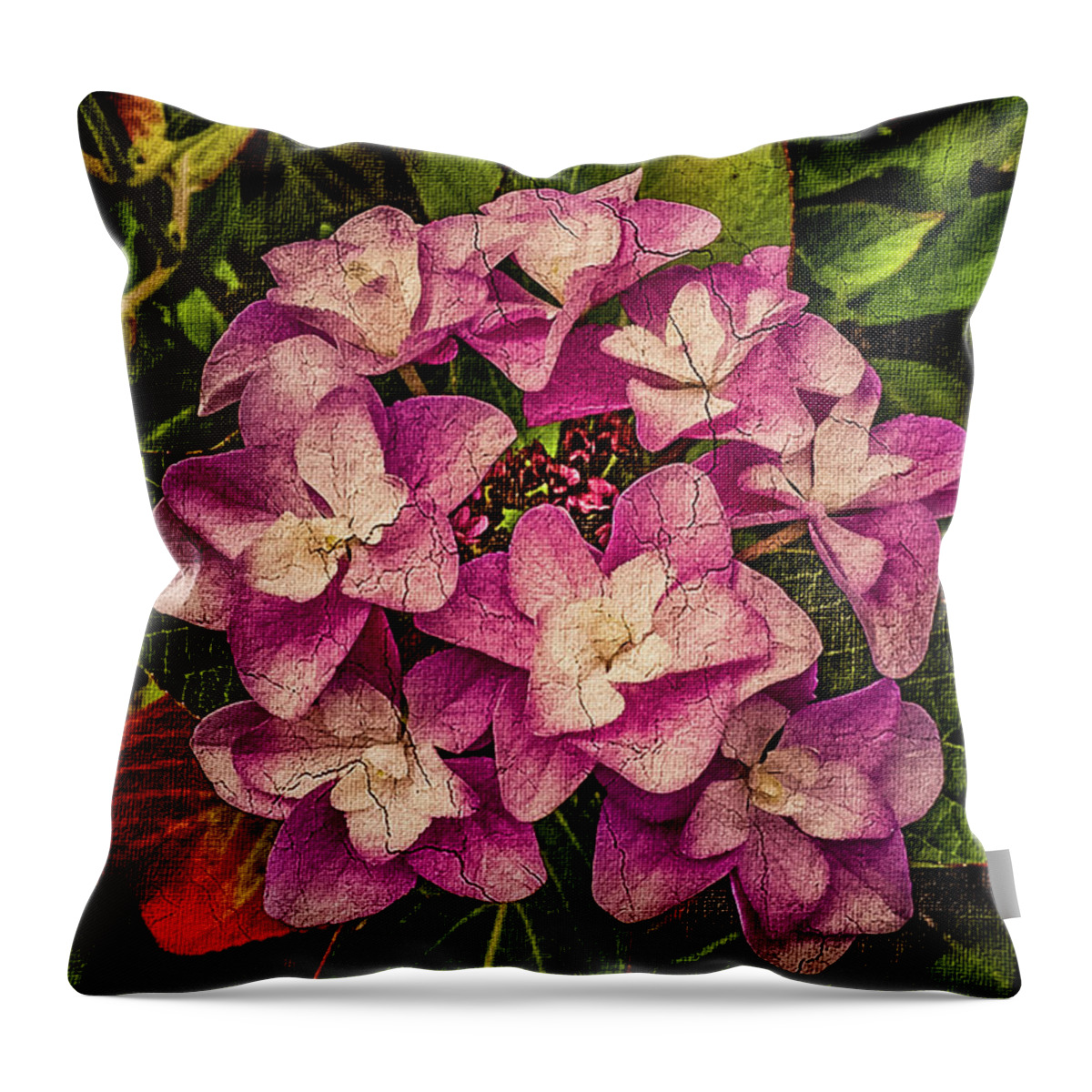 Mona Stut Throw Pillow featuring the mixed media Pink Hydrangea Autumn Flower by Mona Stut