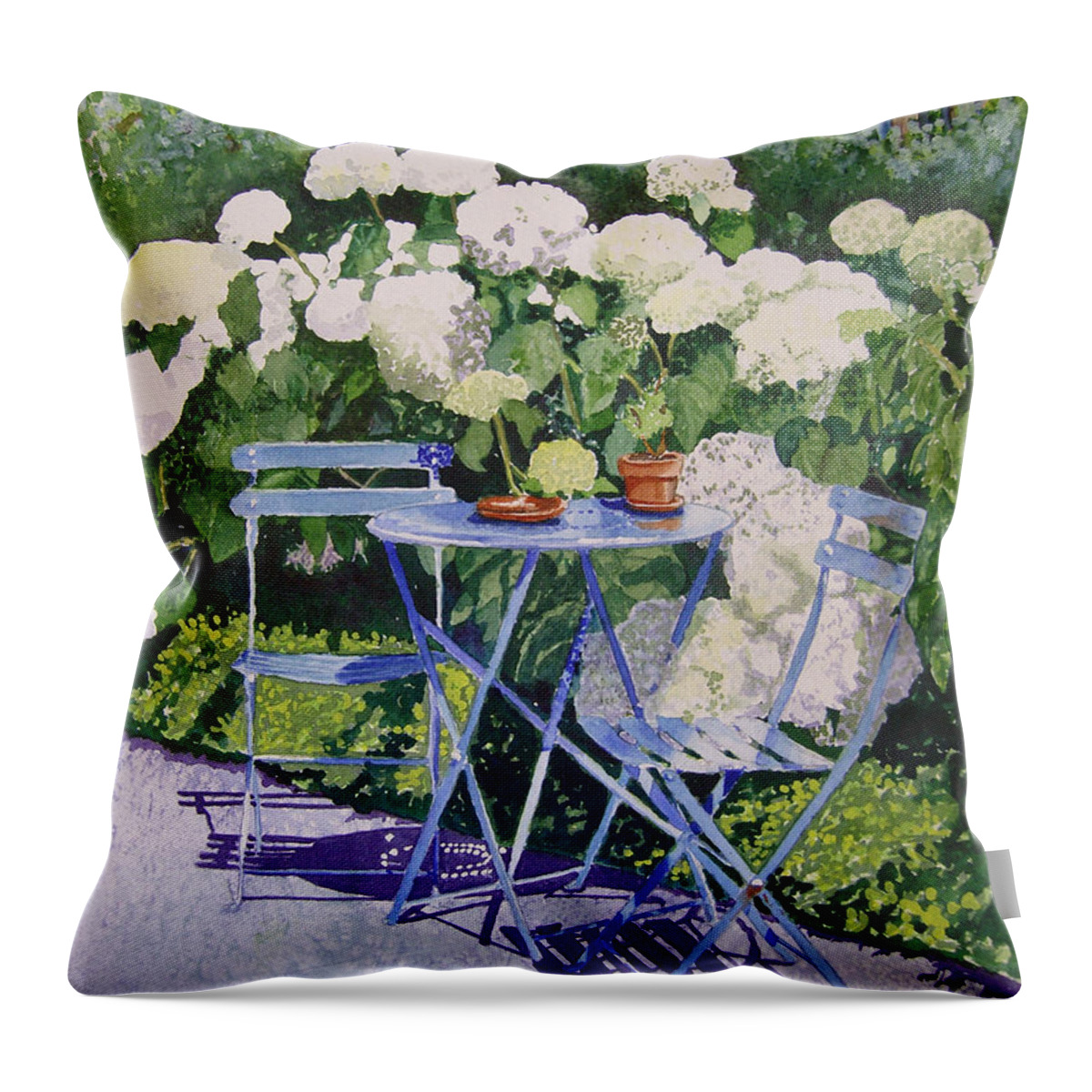 Cityscape Throw Pillow featuring the painting Hydrangeas at Angele by Gail Chandler