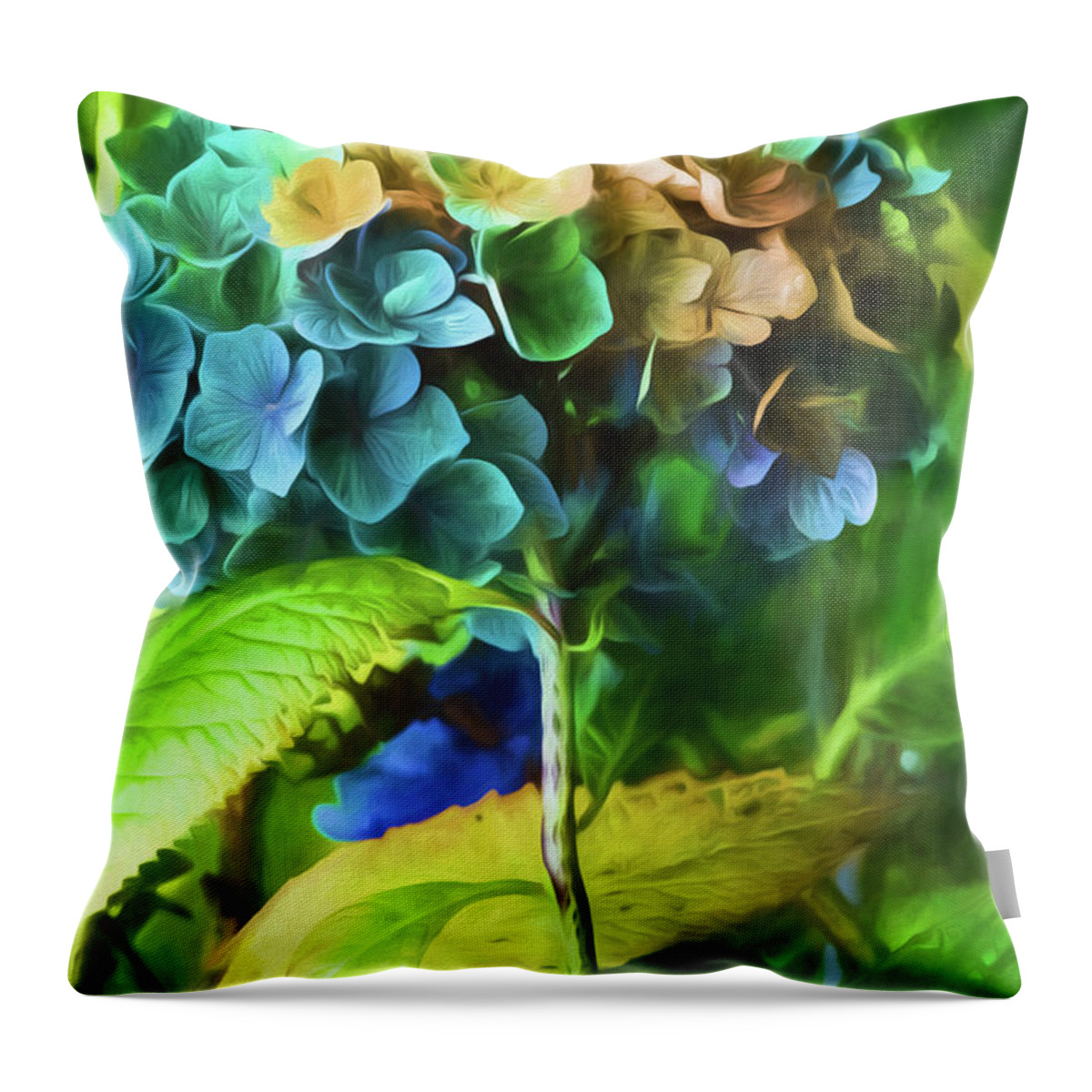 Painterly Throw Pillow featuring the painting Hydrangeas by Bonnie Bruno