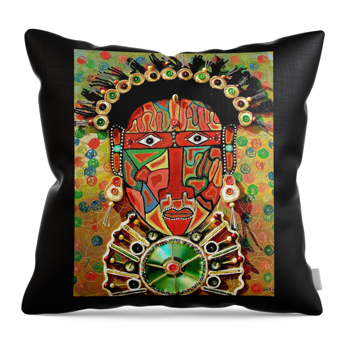 True African Art Throw Pillow featuring the painting Hypnotizing Child by Gathinja