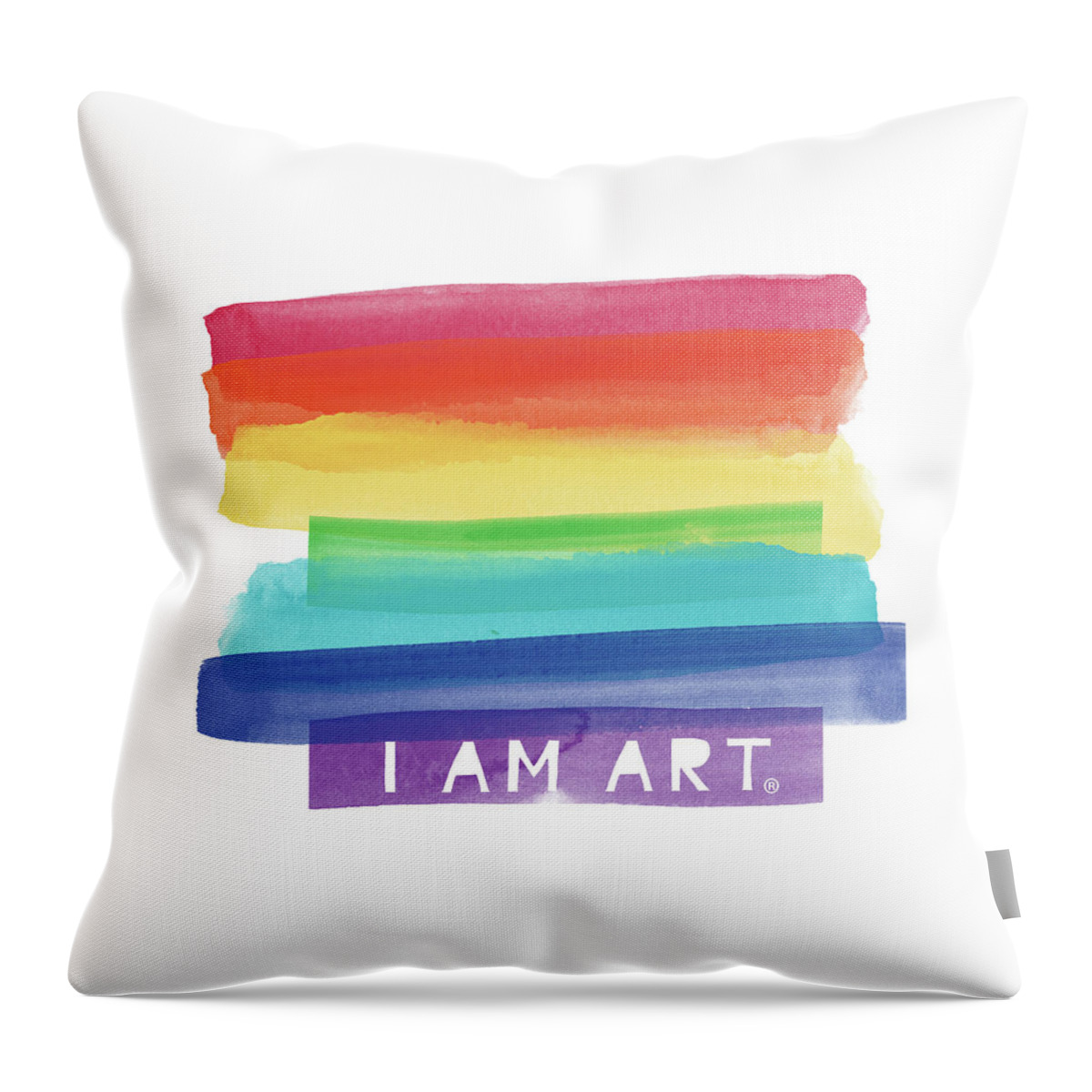 Rainbow Throw Pillow featuring the painting I AM ART Rainbow Stripe- Art by Linda Woods by Linda Woods