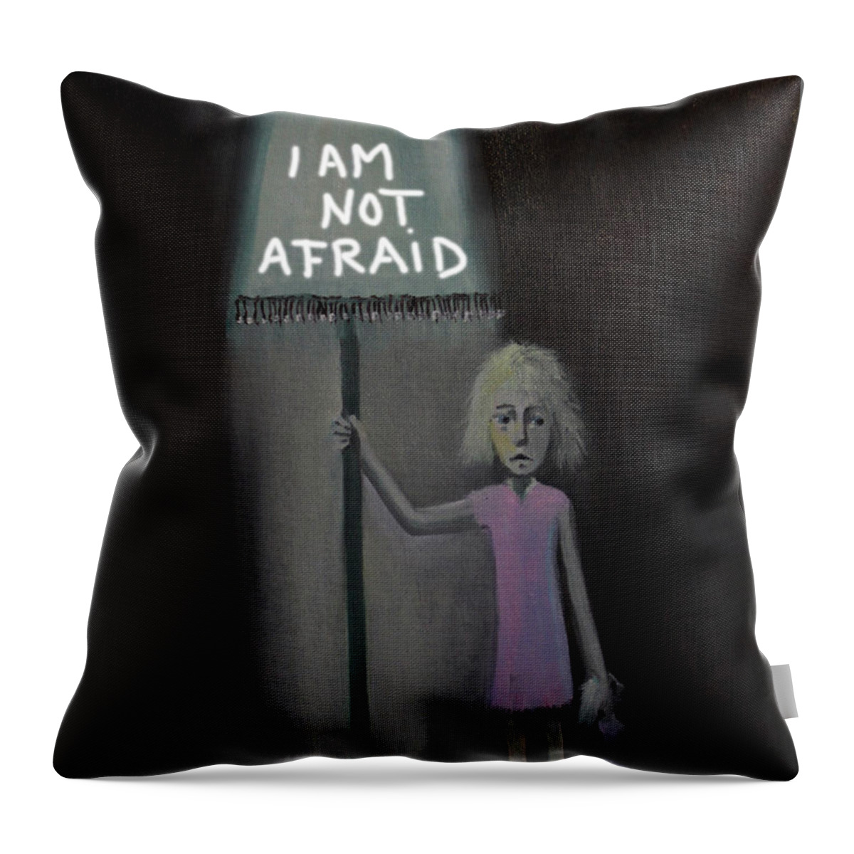 Fear Throw Pillow featuring the painting I Am Not Afraid by Tone Aanderaa